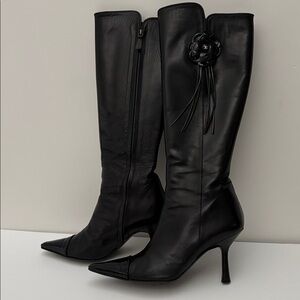 CHANEL Leather Camellia Flower boots Size 37.5